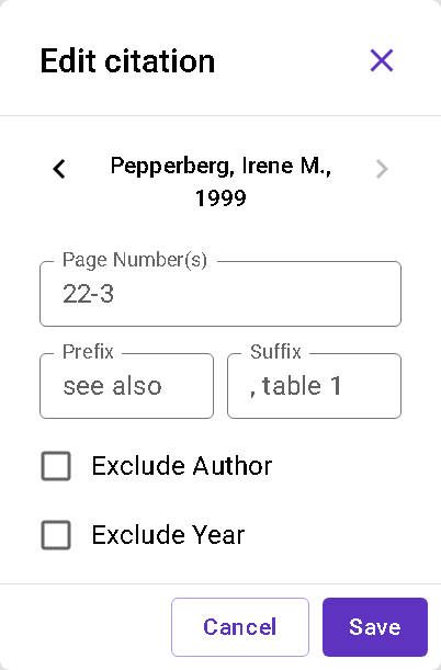 Image showing the second Edit citation window